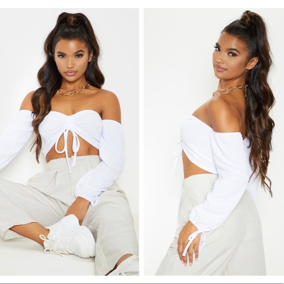 PrettyLittleThing Tops - PRETTYLITTLETHING Ruched Bardot Crop Top